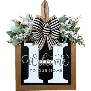 Last Name Front Porch Decor - Welcome Sign With 26 Letter Monogram (H) - Outdoor Decorations for All Seasons