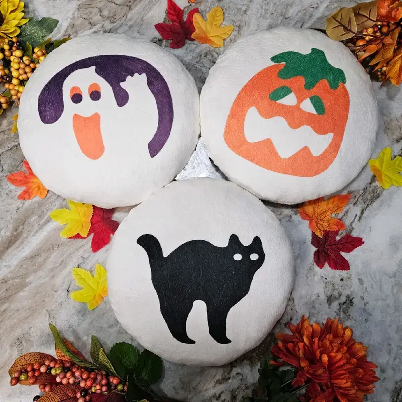 Kawaii Halloween Sugar Cookie Soft Cushion, Halloween Pillow, Gift for daughter, son, sibling, Break & Bake Decor - Pumpkin, Black Cat, Ghost Design