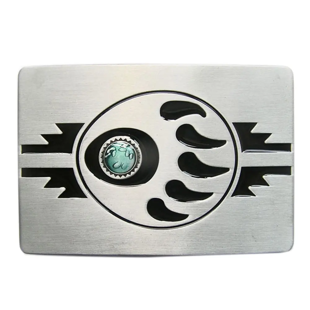 Antique Silver Western Bear Paw Enamel Rectangle Belt Buckle Men Accessories