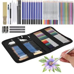 51Piece Painting Sketch Set - Comprehensive Art Supplies for Artists, Adults, and Beginners - Includes Colored Pencils, Graphite, Charcoal, Watercolor, Metal Pencil, Portable Zipper Case