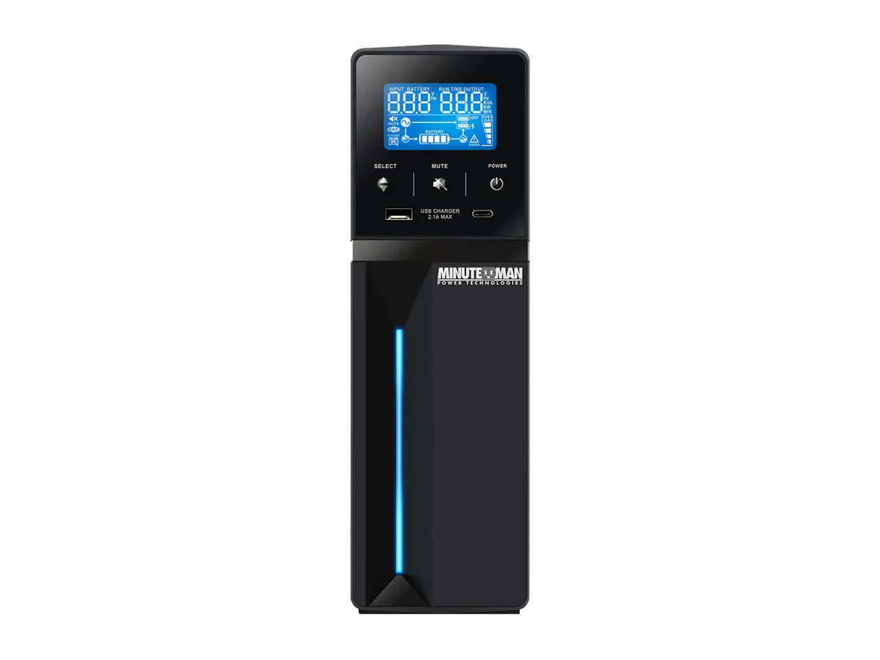 Minuteman ETR1000LGU 1000VA/600 Watts, 120 VAC, (5) NEMA 5-15 On-battery receptacles, (5) NEMA 5-15 Surge-only receptacles, 6-foot power cord with NEMA 5-15P, 3 min. on-battery full load