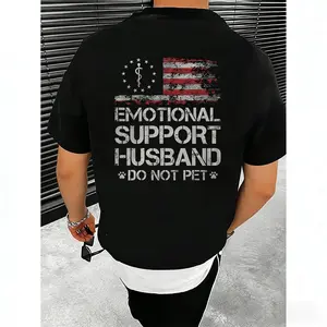 T - shirt with 'EMOTIONAL SUPPORT HUSBAND’ Flag Motif – USA Vibe
