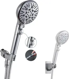 GwernKB Handheld Shower Head with On Off Switch 8-Mode High Pressure Showerhead with 79 Inches Extra-long Stainless Steel Hose and Bracket PLUS Extra Low-Reach Adhesive Wall Mount for Kids,Silver…