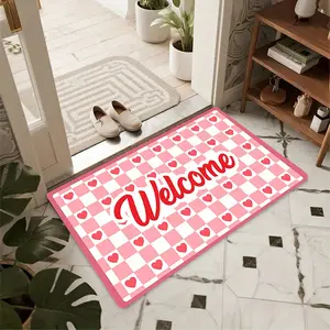 Valentine's Day Pink Love Welcome Design Door Mat Living Room or Bedroom Decoration Printed Carpet Decoration Welcome Soft Floor Mat Floor Mat Suitable for Home Decoration in Indoor Living Room or Bedroom, Home Decor Rug