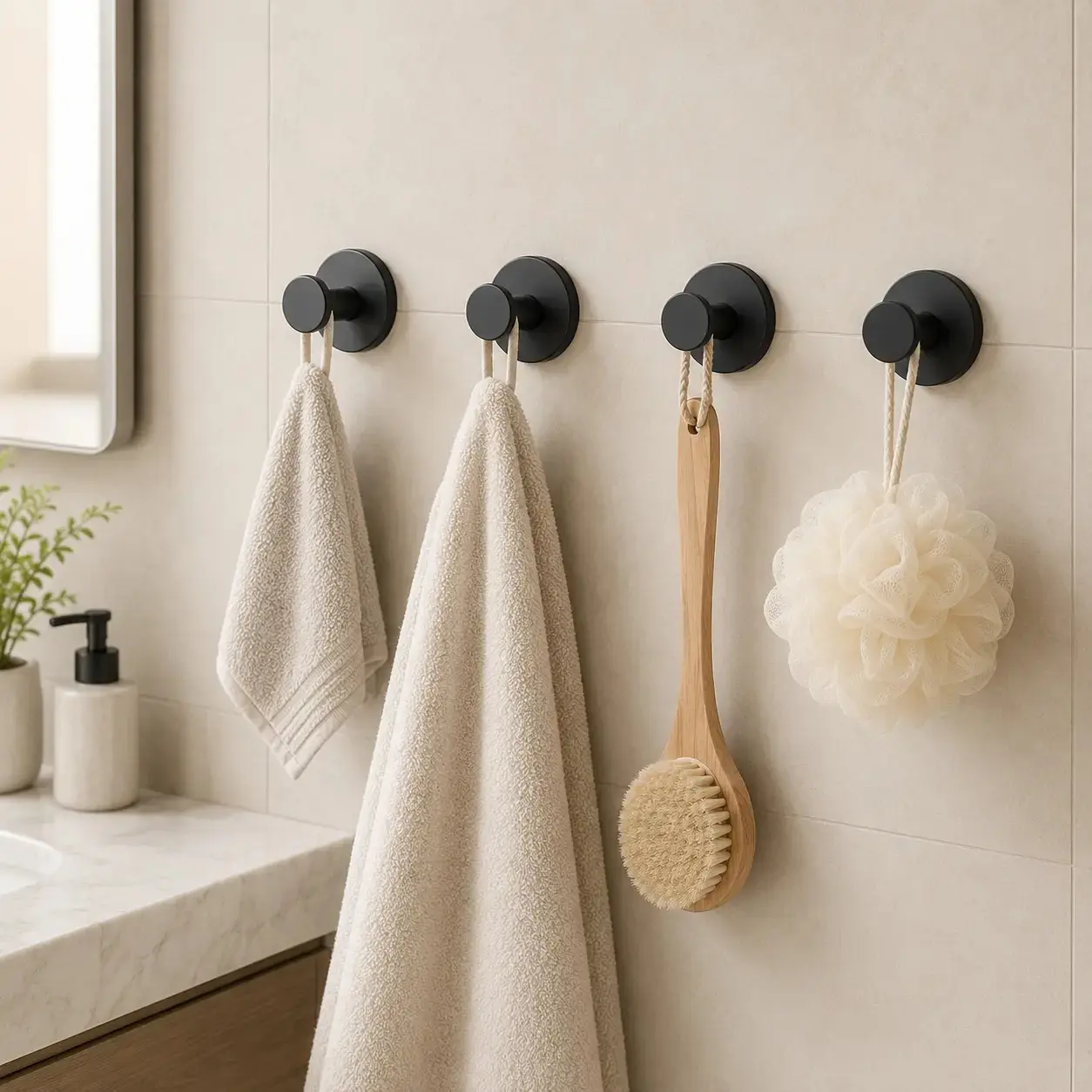 2-Pack Shower Suction Cup Hooks with Replaceable Silicone Core, Vacuum Seal Stainless Steel Multifunctional Bathroom Hooks for Towels, Robes, Loofahs (College Dorm and Home Essentials), Multifunctional Hook