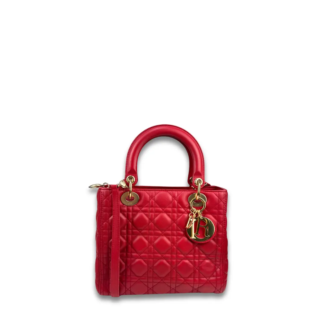 Pre-owned Dior Leather Shoulder Bags Red Medium Lady Dior