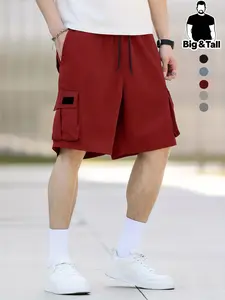 Men's Plus Size Casual Solid Color cargo shorts, Drawstring & Pockets, Summer Wear, Comfortable Fashion Design