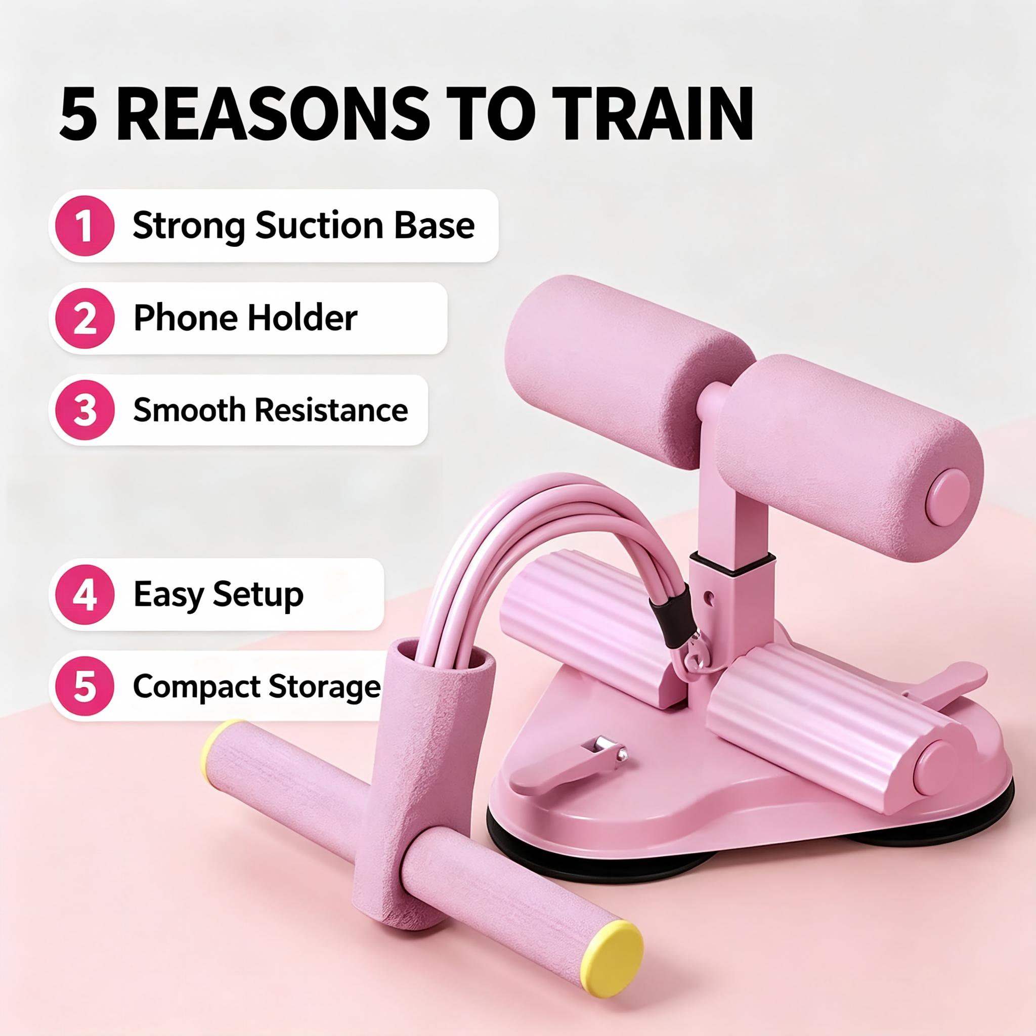 Suction Cup Sit-Up Trainer, Thick Non-Slip  Foam Sit-Up Trainer with 6-Tube Resistance Bands & Phone Holder, Portable Abdominal Trainer for Apartment Daily Core Workout