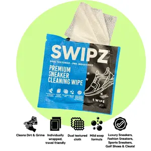 SWIPZ Premium Sneaker Cleaning Wipes 12CT - Dual Textured, Individually Wrapped, Pre-Moistened Wipes for Fast Easy On-The-Go Shoe Care