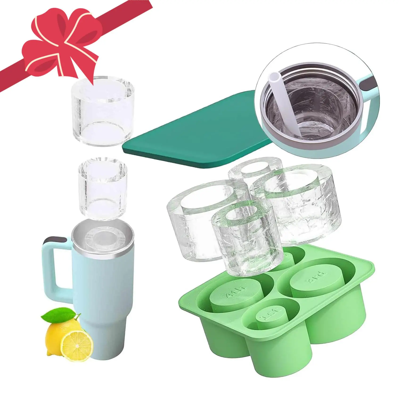 Silicone Ice Cube Tray, 1 Count 4-grid Ice Cube Mold for Stanley Cup, Modern Food Containers, Household Ice Ball Maker for Home Kitchen, Kitchen Acces