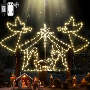 51 in Light-Up Nativity & Angel Window Lights, 346-LED Display with Timer Control, Large Nativity Scene & Star of Bethlehem for Indoor-Outdoor Xmas Wall Decor (White)