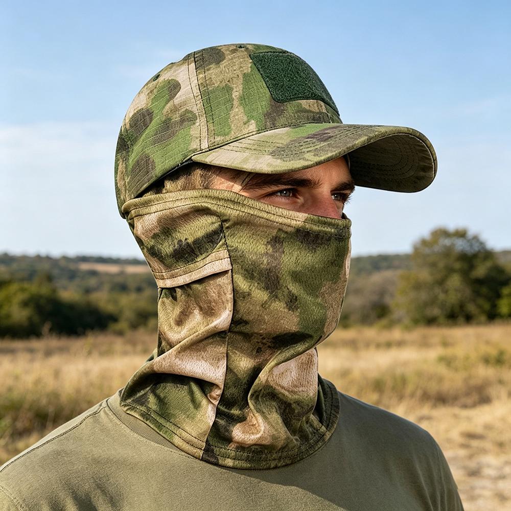 Camouflage Baseball Cap with Face Mask Set Sun Protection Hunting Hiking Camping Fishing Outdoor Sports Hat Neck Gaiter Breathable Quick Dry UV Protection for Men Women Hunting Hiking Camping Cycling Fishing Traveling