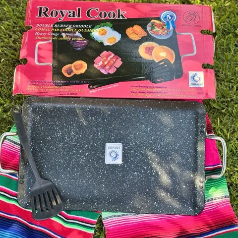 Royal Cook Marble Griddle 11 x 19 in Double Burner with Spatula Included for Cooking Needs Compact Size Elegant Marble Finish Cookware Traditional Pans
