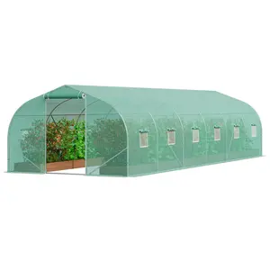 【DealsForYouDays】VEVOR Walk-in Tunnel Greenhouse,  , 29.5x9.8x6.6 ft Hoop House Greenhouse Tunnel, Peaked Roof Plant Hot House with Galvanized Steel Frame, Green PE Cover, Roll-up Zipper Door and 12 Windows for Outdoor, Humidity, Airtightness