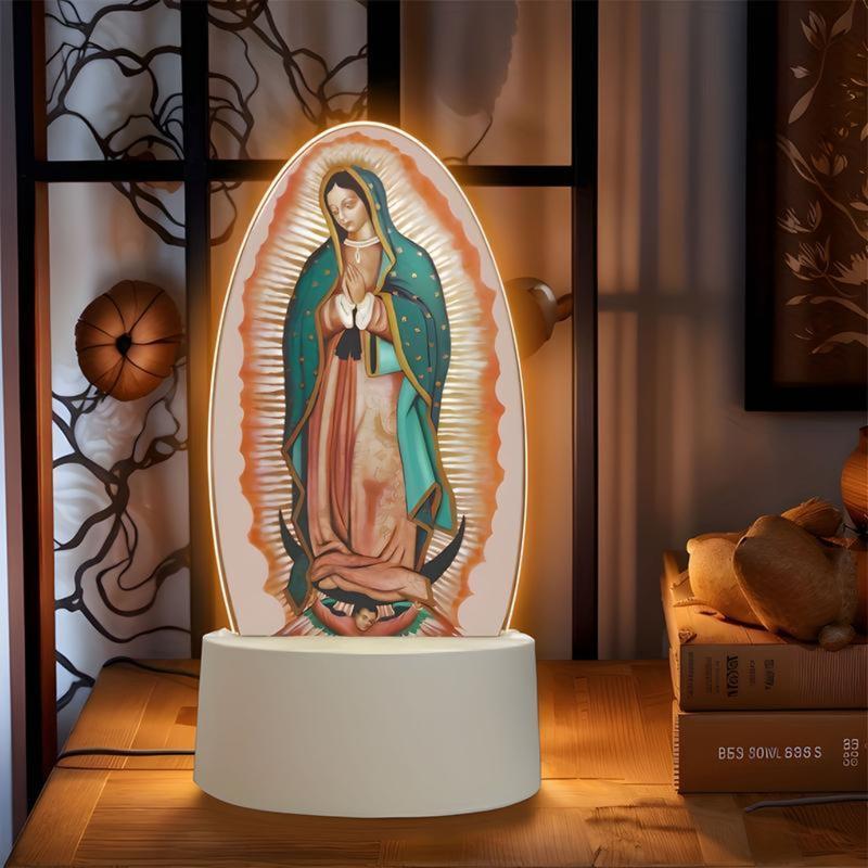 Aeropostale Vintage Guadalupe Night Light Oval Virgin Mary Statue LED Table Lamp Unique Artwork Compact Size Home & Holiday Decor