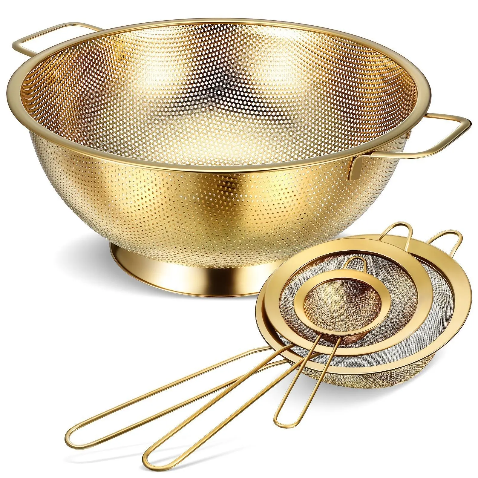Multi-Functional Round Fruits and Vegetables Drain Basket and Baking Sifter, 304 Stainless Steel Flour Strainer, BPA-Free Food Prep Tool, Food Colander Kitchenware, Kitchen Gadgets, Kitchen Accessories