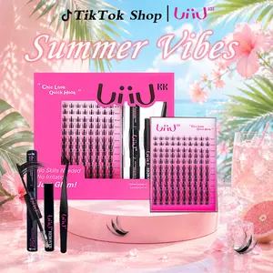 UiiUKK Fairy Chispa Lash Clusters Invisible Band DIY Lashes - Individual Clusters or Full Kit to Customize! -Wet Look Waterproof Eyelash Extension Wispy Manga Kawaii Doll Lashes Feline lash look Medusa Lash handmade lash summervibes