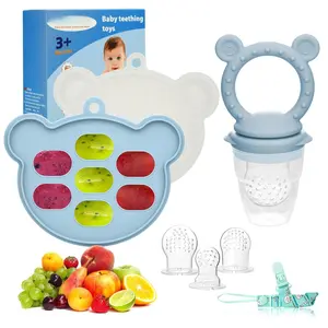 Baby Breastmilk Popsicle Molds & Fruit Feeder (2 Pack), Baby Food Freezer Tray Storage Containers, Silicone Teething Pacifier Feeder and Teether for Babies - Sky Blue