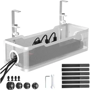 Under Desk  Management Tray White,  Wire Organizers No Drill,  Tray with Clamp for Wire Management, Cord Organization Box for Office,  - No  to Desk