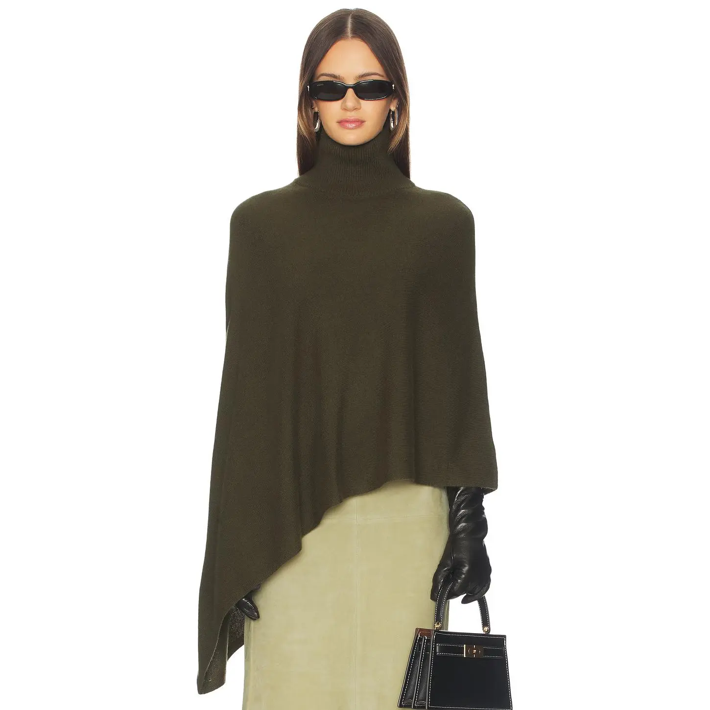 SRG Axele Cashmere Knit Cape in Dark Olive SRG Axele Cashmere Knit Cape in Dark Olive