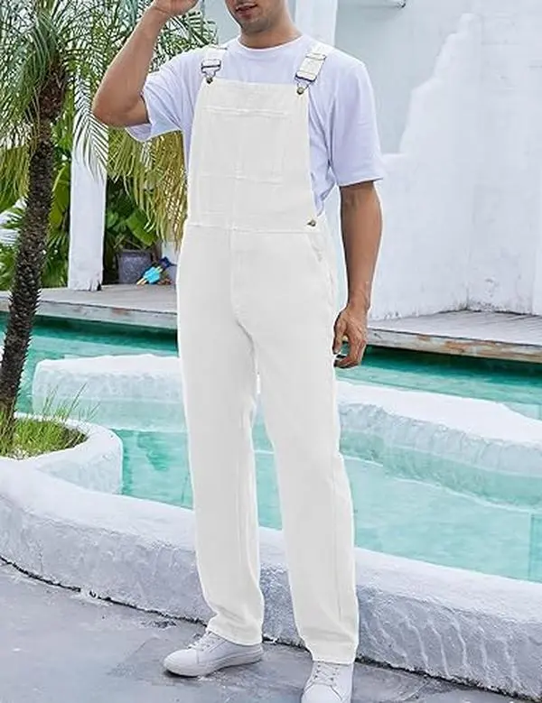 OPDNBON  Men's Fashion Overalls Work Utility Denim Women Bib Jumpsuit with Pockets Adjustable Striped Coveralls Fall/Winter