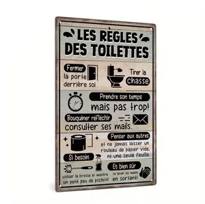 Decor 1pc French Vintage Metal Sign, The Rules of The Toilets Close The Door Behind You Read Reflect, Check Your Emails., Wall Art Decor for Home Farmhouse Toilet Washroom Bathroom Restroom Loo WC, Gift