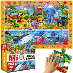 QUOKKA 2x3 FT Floor Search & Find Puzzles for Kids Jungle Splash - 48 Large Pieces  Above and Beyond Observational Scene