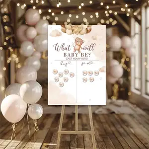 Gender Reveal Boy or Girl Voting party Game  Stickers Guess poster  Supplies baby shower Atmosphere decoration props gift Brown (Brown Bear) Mother Set