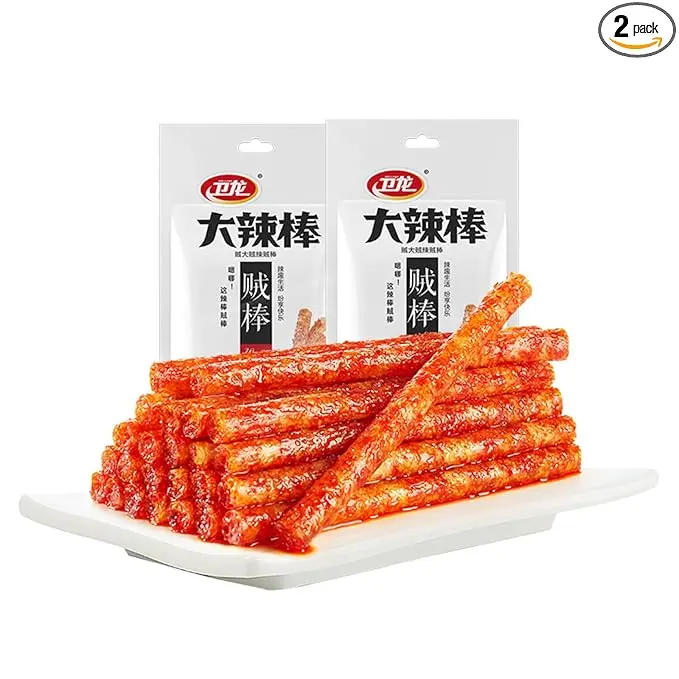 NERSQELX Spicy Latiao Gluten Strips, Chinese Vegan Wheat Snack, 2 Pack, Chewy Chili Seasoned Snack Bars, Ready to Eat, 78g Each