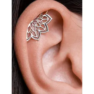 1Pc Boho Helix Earring, Geometric Mandala Lotus Flower Hidden Helix, Piercing, Cartilage Bohemian Silvery Spiritual Jewelry, High Quality Earrings, Dailygift, Available All Season, Unique Gift