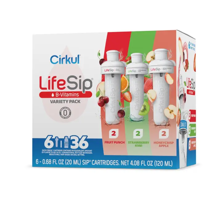 Cirkul LifeSip B-Vitamins Flavor Water Variety Pack, Makes 36 Drinks, No Sugar, Zero Calorie Drink Mix, (2 Fruit Punch, 2 Strawberry Kiwi, 2 Honeycrisp Apple)
