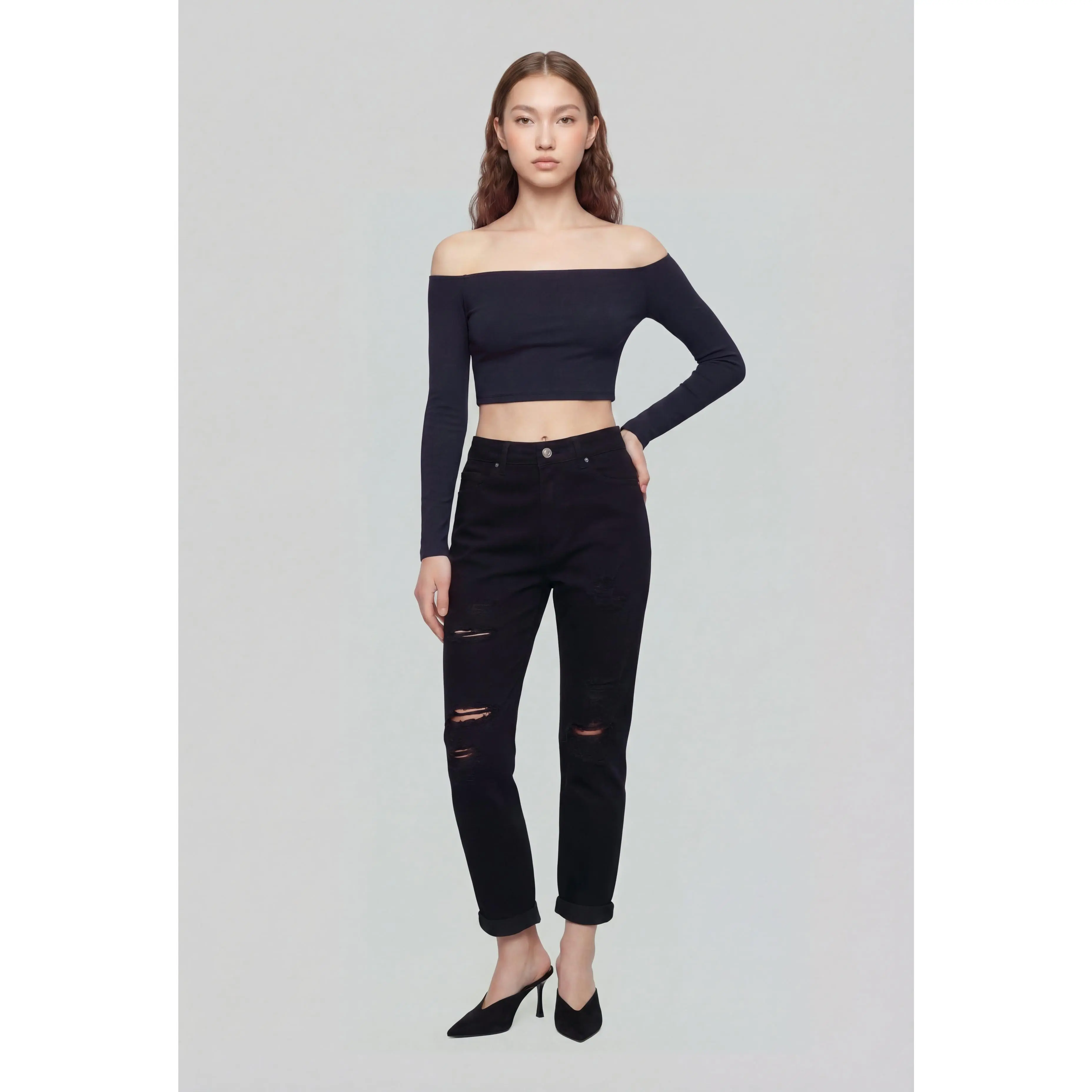 Kiss Dont Tell - Leila Women's Distressed Rolled Cuff Ankle Jeans, Outfits Inspo