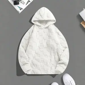 White plush hooded sweater, simple and casual style, soft and fluffy feel, with a hood design adds a sense of freedom, suitable for young people's campus wear and weekend outings, it is a versatile top for autumn and winter.