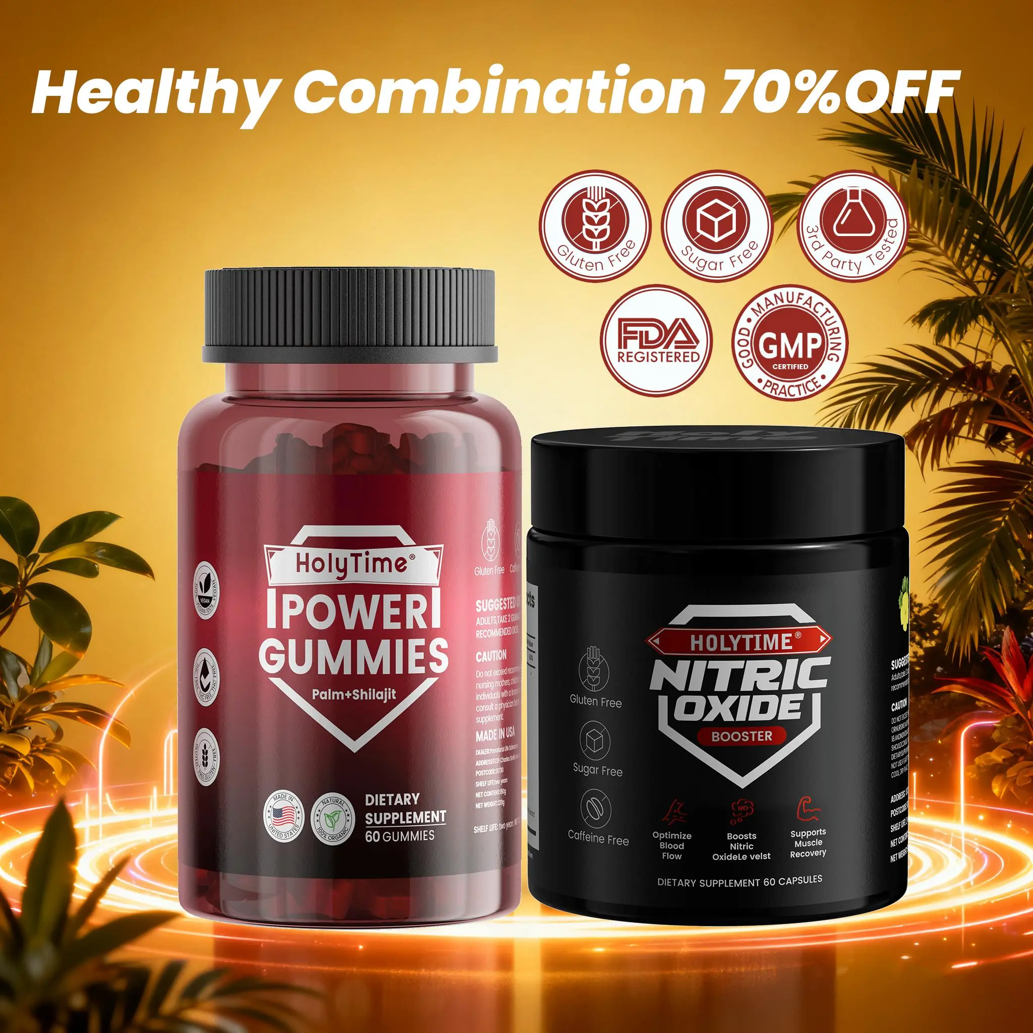 Ultimate Men's Health Kit - HOLYTIME - Nitric Oxide Booster 60 Capsules + SHILAJIT Energy Gummies - Natural Supplement Capsules - Supports Circulation and Prostate Health