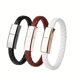 Wearable USB Charging Bracelet Cable, Fashionable Double-Braided Wristband Data Charging Cable, Suitable for iPhone, Type-C, Micro Phones, Best Gift