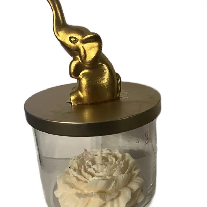 Rose Candles - Decorative Candle with Gold Elephant Design, Clear Glass Container, Soy Wax for Home Decoration or Gift - Freshener, Ornaments