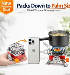 2800W Windproof Foldable Camping Stove, Portable Gas Stove with Piezo Ignition, Ultralight Backpacking Stove, Compact Outdoor Burner for Hiking Camping Emergency Use