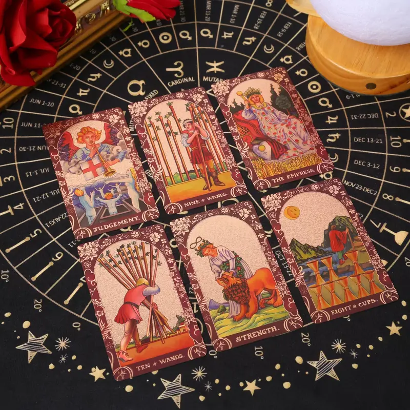 Pink Holographic Gold Foil Color-Shifting Waterproof Tarot Card Game Set - Complete Gift Set with Guidebook, Luxury Box, Ideal Gift for Horoscopes Hobby Collectors, Splashproof for Extended Playability