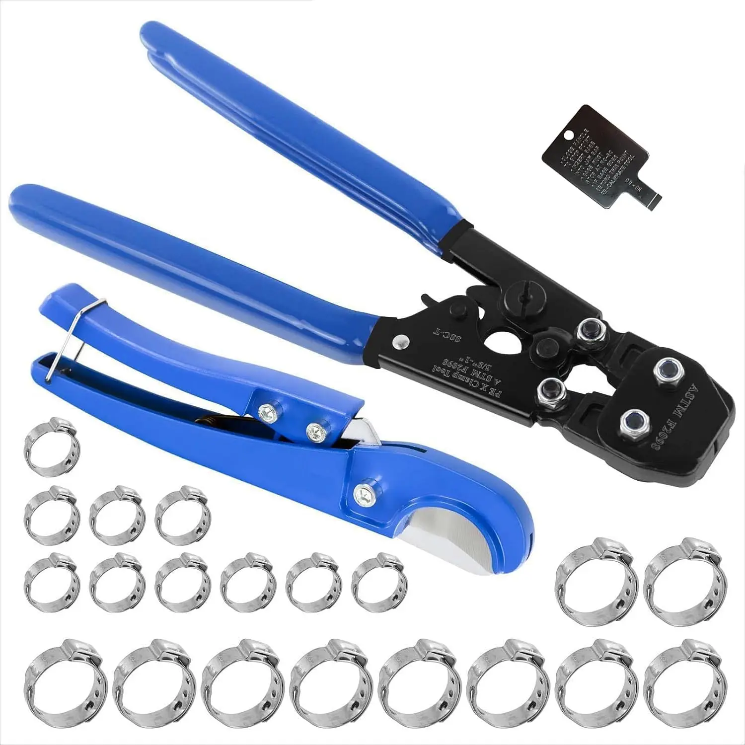 PEX Pipe Clamp Cinch Tool Crimping Tool  for Stainless Steel Clamps from 3/8-inch to 1-inch with 1/2-inch 10 count and 3/4-inch 10 count SS PEX Clamps,with Pipe