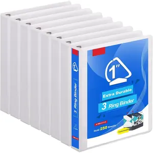 Heavy Duty Slant-D Ring View Binder, 1 inch 3 Ring Binders, Hold 225 Sheets of 8.5" x 11" Paper, 8 Pack (White)