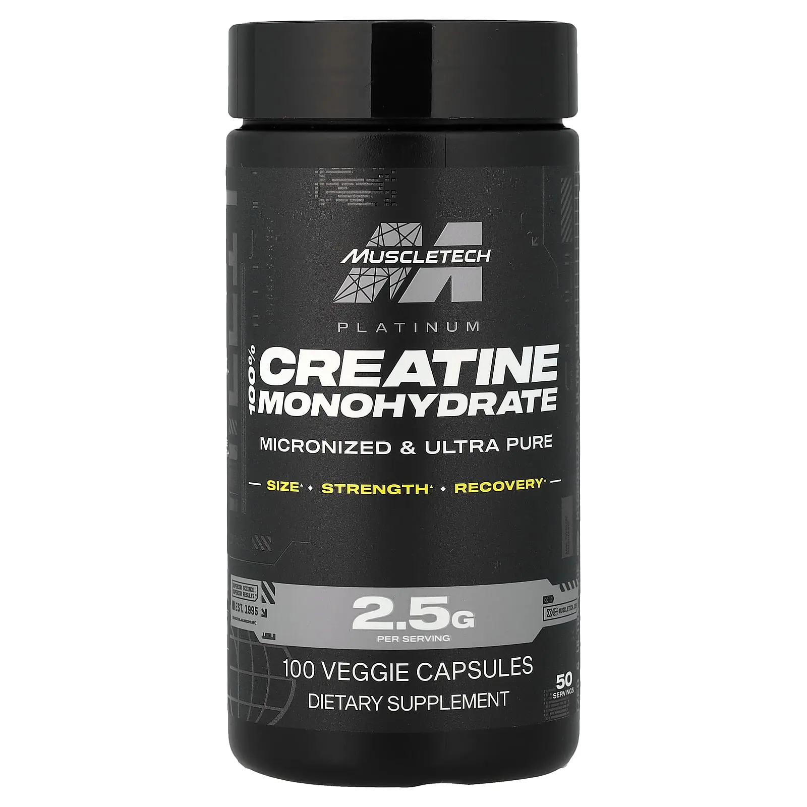 MuscleTech Platinum, 100% Creatine Monohydrate, 100 Veggie Capsules (1.25 g per Capsule)