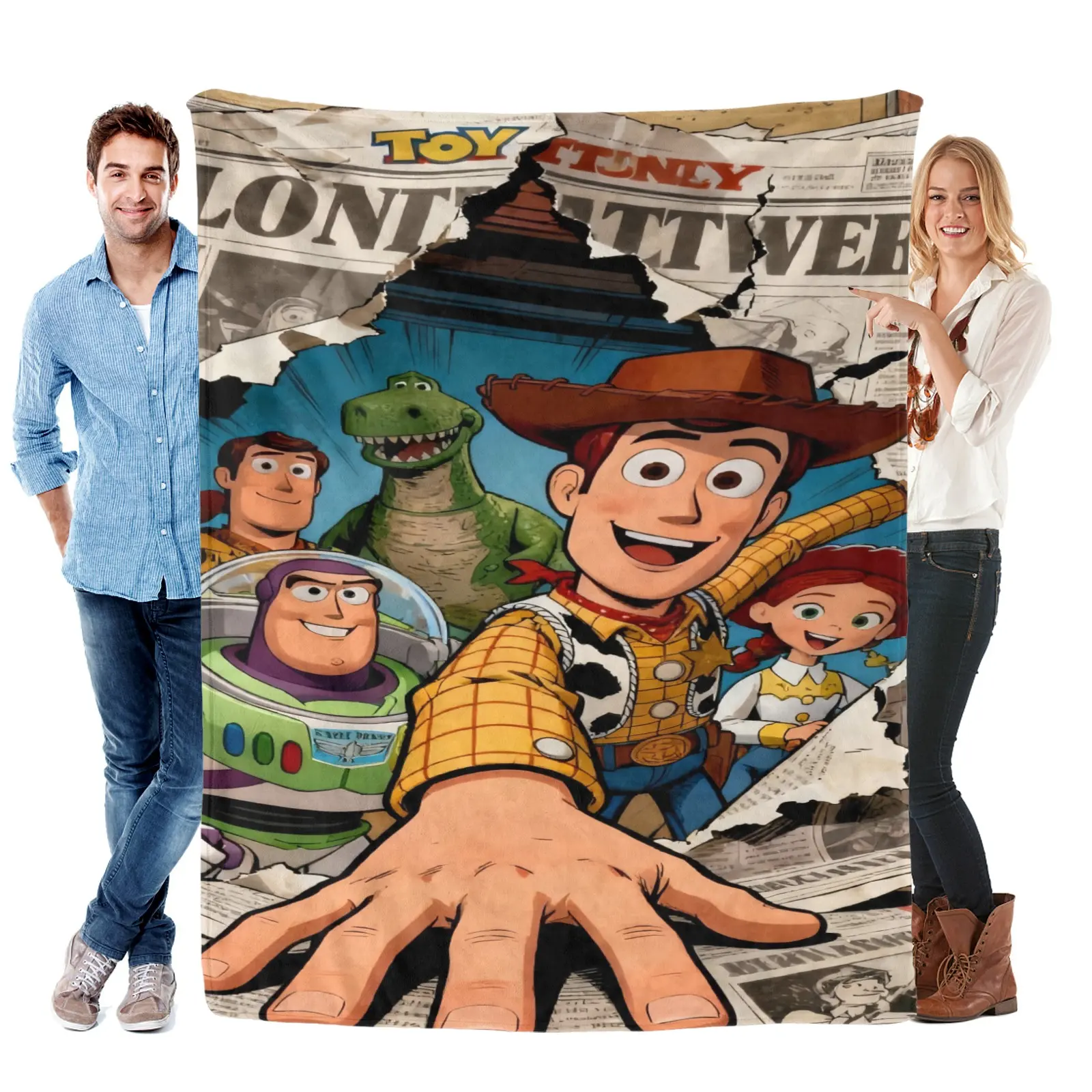 DISNEY CLASSIC Toy Story Cartoon Character Flannel Blanket - Soft Cozy Throw with Woody, Buzz Lightyear, Jessie & Rex, for Bed, Couch & Travel, Gift for Disney Fans