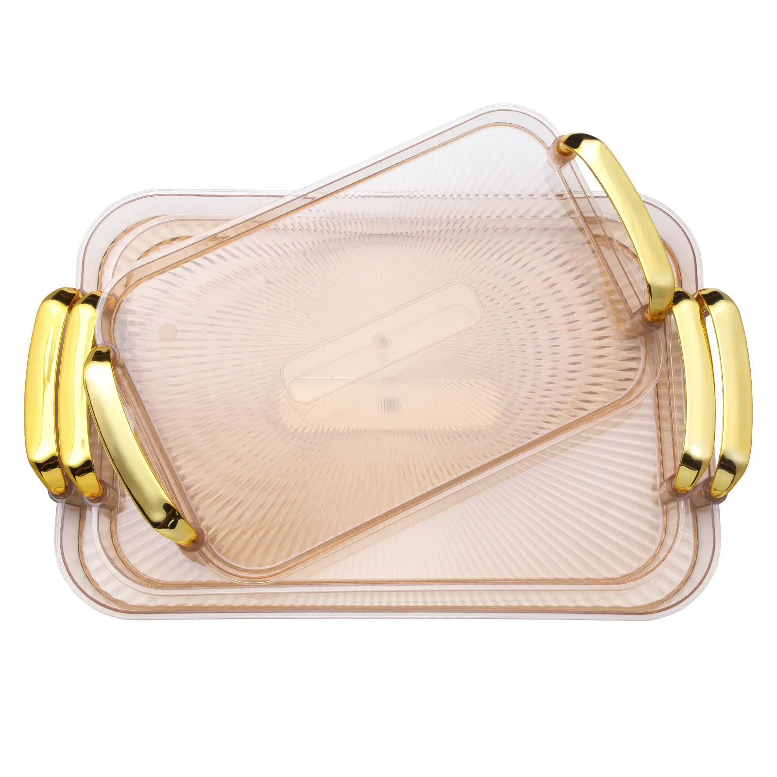 3-Pack Large White Amber Food Trays Set - Sustainable, Eco-Friendly, Reusable, Stackable Plastic Serving Platters for Serving Food Party, Christmas, Dining, Shatterproof Durable Kitchen Countertop Trays