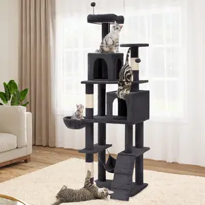 DWVO 75in Cat Tree Tower for Indoor Cats, Multi-Level Cat Furniture with Scratching Posts, Cat Caves, Padded Perch, Cozy Hammock, Ladder, and Plush Balls for Kittens, Pet Play House