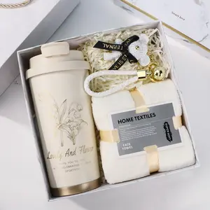 Eternal Gift Platinum Gift Box with Lily of the Valley Thermos Coffee Cup Greeting Card & Gift Bag Perfect for Birthdays Parties Halloween Christmas Teacher's Day Business Essentials Set