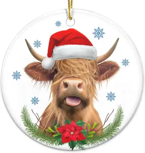 2024 Christmas Ornaments Gifts for Women - Christmas Gifts for Family Farmhouse Christmas Cow Decor - Christmas Tree Decoration Ceramic Ornament