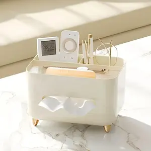Multifunctional Desk Organizer, 1 Count Tissue Box, Remote Control and Miscellaneous Storage Box, Desktop Tissue Holder, Home Organizer for Living Room Bedroom, Dispenser Bin, Office Desk Accessories, Work Organizer