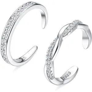2  Sterling Sier Toe Rings for Women Adjustable Band Toe Rings Summer Beach Open Toe Ring Foot  Set