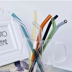 Random Color Reusable Glass Straw, 10pcs Straight/Bent Drink Straw, Portable Drinking Straw For Outdoor Camping Picnic Party Lightweight