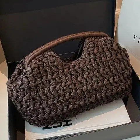 Women's Handmade Woven Bag, 2026 Spring New Arrival, Straw Basket Tote, Elegant Design, Boho Style Handbag, High-Quality Beach Vacation Handbag, Bohemian Straw Bag